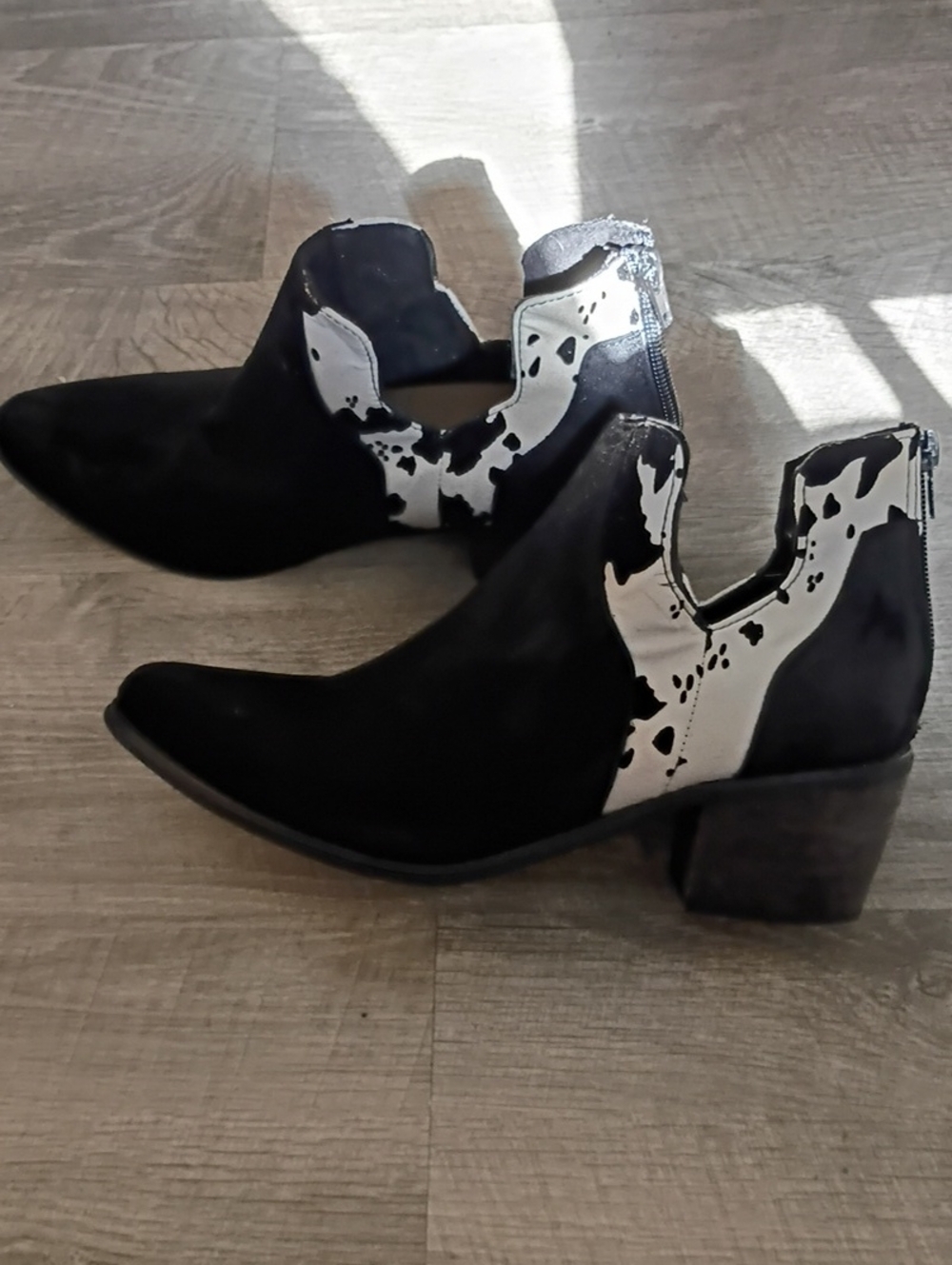 Pierre Dumas Black and White Cowprint Ankle Booties